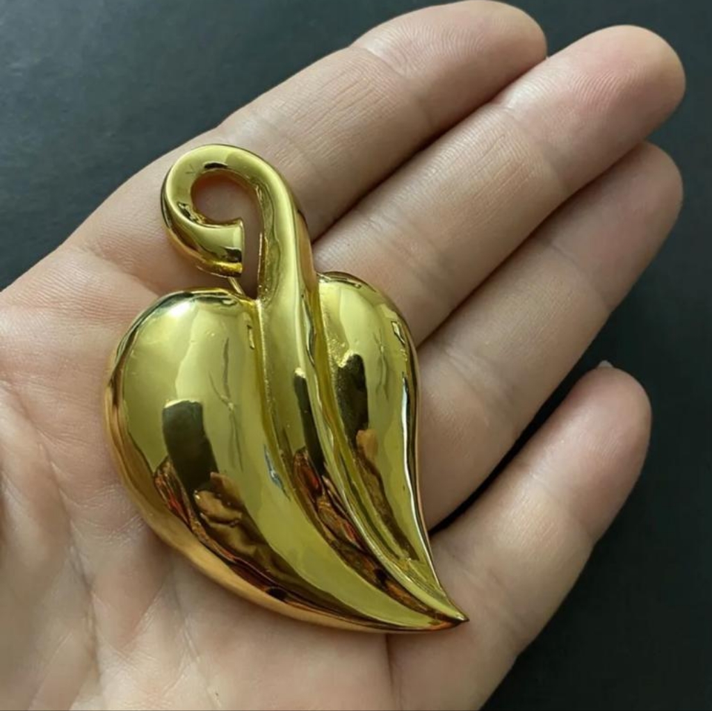 Vintage Karl Lagerfeld Leaf Brooch Gold Tone Metal